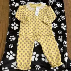 イエローお花柄 ベビーパジャマ ニットキルト 90