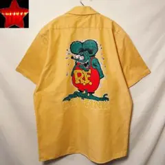 【USA製 RED KAP】ラットフィンク 半袖ワークシャツ ビッグプリント黄色