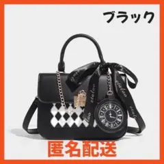 【商品名】痛バッグ　推し活　リボン付きショルダーバッグ ハンドバッグ　黒 アリス
