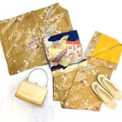 【1211】着物 小紋 袷 正絹 単品販売♪ 黄土色