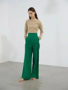 AURALEE オーラリー リネン グリーン ワイドパンツ ハイウエスト