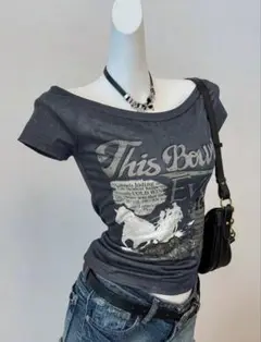 Y2k 平成ギャル ダークグレーTシャツ ダークコケットグランジ