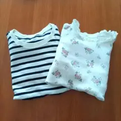 無印ストライプと花柄の長袖Tシャツ120