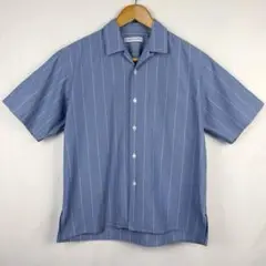 美品 ユナイテッドアローズ ブルー ストライプ 半袖 オープンカラー シャツ