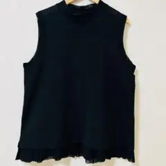 オルウェイズ✨ノースリーブベスト シアー×ワッフル 黒 裾フレア