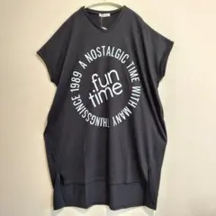 【未使用】Vネック ひざ丈Tシャツ半袖ワンピース M-L