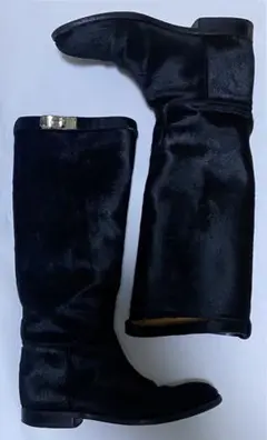 エルメス ブーツ ジャンピング 黒 ノワール ハラコ シルバー金具 36
