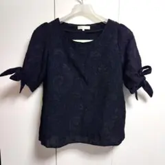 grove ブラック　黒　 Lサイズ リボン付き 半袖トップス