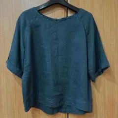 120%lino 麻100% 5分袖　ブラウス　藍色