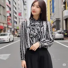 【セール品】 Amical フリル付きストライプ 13R 長袖ブラウス