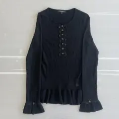 $ BURBERRY ブラック フリルニット クルーネック サイズ1