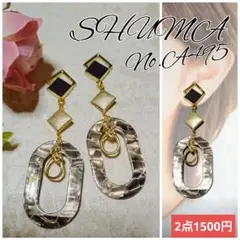 1点のみ♡ウッドスクエア♡シェル調オーバルフープピアス♡イヤリング