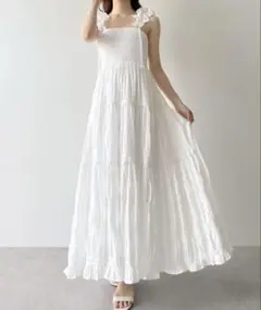【タグ付き】mipiarl ギャザーショルダーエアリーワンピース ペチスカートM