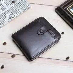 ●新品●多機能財布 二つ折り PUレザー 大容量＜ダークブラウン＞軽量 小銭入れ