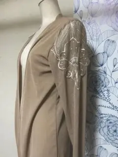 刺繍ベージュロングカーディガン