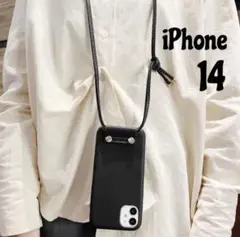 iPhone14 iPhoneケース　レザー　ショルダー　ブラック