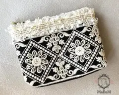 MaEuM インド刺繍リボンpetitポーチ【black】
