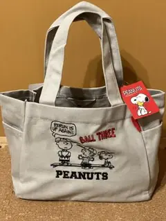PEANUTS スヌーピー野球★刺繍 帆布トートバッグ /グレー★(•"●)★