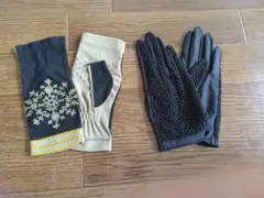 刺繍入り手袋セット（黒・ベージュ）