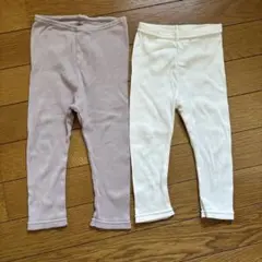美品 ソワン sowan リブレギンス 80サイズ アイボリー ダスティピンク