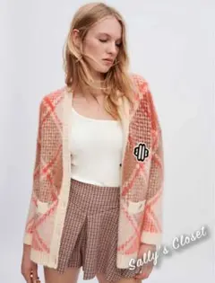 ❤️22秋冬新作 ♡ maje 赤チェック柄ニットカーディガン 新品♡ 028