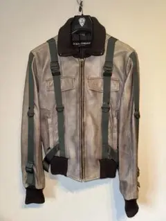 DOLCE & GABBANA グレー レザーパラシュートボンバージャケット44
