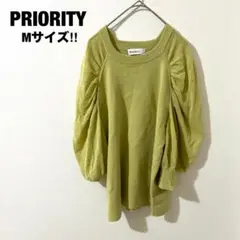 プライオリティー 長袖ニット ボリューム袖 チュニック M グリーン リネン
