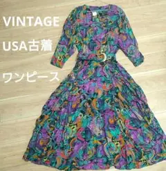 VINTAGE USA古着 総柄ワンピース sizeL