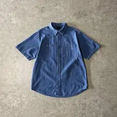 00s ロイヤルロビンズ 半袖コットンシャツ ダブルポケット ブルー系