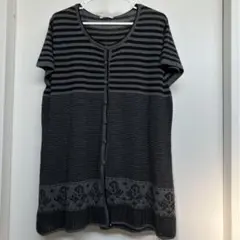 【シニア婦人服】 ALATO ストライプ 半袖チュニック、カーディガン グレー