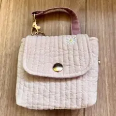 ヌビミニポーチ・マルチポーチ ピンクベージュ×マーガレット刺繍柄