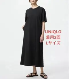 【美品】UNIQLO エアリズムコットンTワンピース 半袖 ブラック L