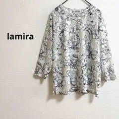 b241【ラミラ】アート花柄シアー七分袖チュニックラウンドネック大人カジュアル
