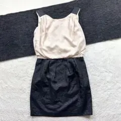 【シップスリトルブラック】36 ベージュ×黒 ラメ混 ワンピース おしゃれ着