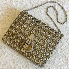 美品⭐️フェンディ スパンコール パイソン チェーン ショルダーバッグ シルバー
