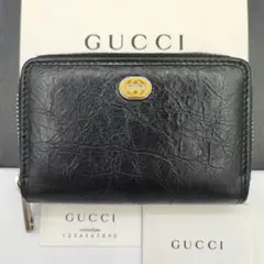 未使用に近い✨GUCCIインターロッキングGコインケース ラウンドファスナー黒金