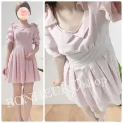 美品！ハニーバンチ ミニワンピース ピンク 付け襟リボン