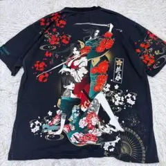 【大人気✨】抜刀娘 Tシャツ 3人娘 和柄 日本刀 刺繍 ブラック XXL
