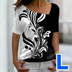 背中にもデザイン♡トライバル柄のハワイアンTシャツ・ L♡フラダンス♡ボタニカル