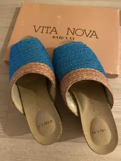 VITA NOVA 青と茶色 コンフォートサンダル M