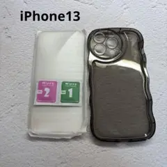 iPhone13 フィルム・ケースセット　スケルトン　ブラック
