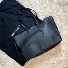 SAINTLAURENT ショッピングトートバッグ レザー YSL 黒 ポーチ