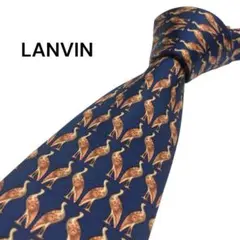 LANVIN ネクタイ　ネイビー　鳥柄　総柄　シルク100%