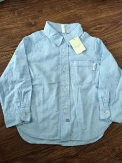 Samansa Mos2 水色チェック長袖シャツ 100cm