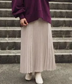 フェイクスエードプリーツスカート アイボリー