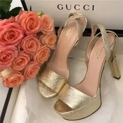 GUCCI ゴールド ハイヒール サンダル