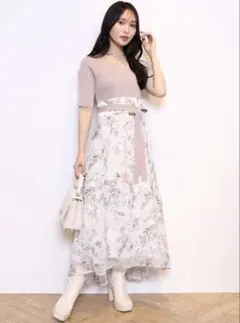 MERCURYDUO 美品 フラワードッキングクロスストラップニットワンピース