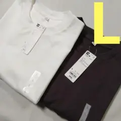 ジーユー　新品　ドライワイドT　5分袖　L　OFF White ＆GRAY
