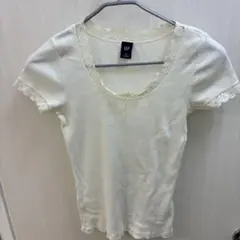 GAP レース付きVネックTシャツ XS アイボリー