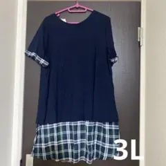 (3L)大きいサイズ ネイビー 半袖 トップス